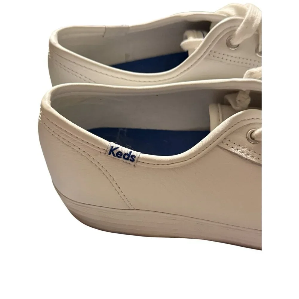 Keds Womens White Leather platform Lace-Up Sneakers Casual Style 8.5